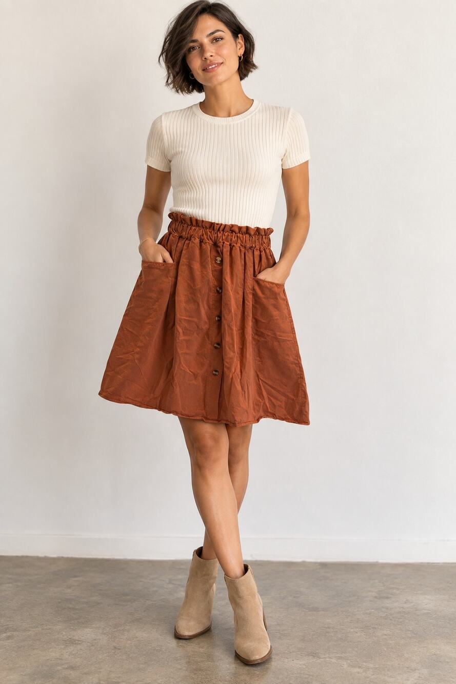 Sadie & Love Orange paperbag waist button front cotton skirt Large
